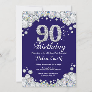 Invitation quatre-vingt-dixième Bleu marine d'anniversaire et