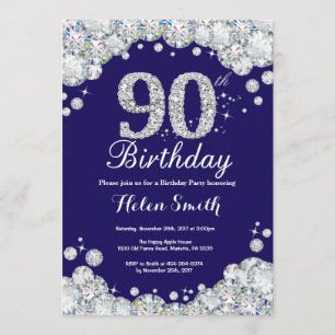 Invitation quatre-vingt-dixième Bleu marine d'anniversaire et