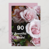 Invitation quatre-vingt-dixième Bouquet de rose de rose de (Devant / Derrière)