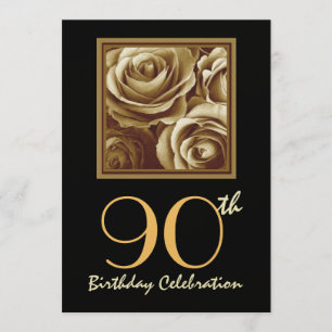 Invitation quatre-vingt-dixième Bouquet rose d'or