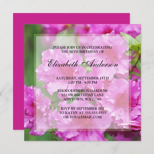 Invitation Quatre-vingt-dixième fête d'anniversaire de fleurs (Devant / Derrière)