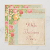 Invitation Quatre-vingt-dixième fête d'anniversaire de roses (Devant / Derrière)