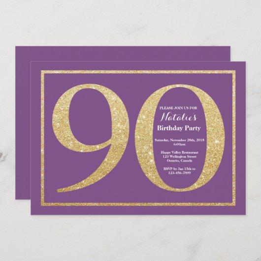 Invitation quatre-vingt-dixième Pourpre d'invitation (Devant / Derrière)