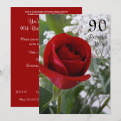 Invitation quatre-vingt-dixième Rose Célébration-Rouge (Devant / Derrière)