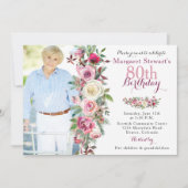 Invitation Quatre-vingtième anniversaire de rose de photo (Devant)