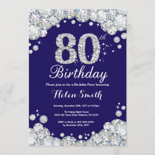 Invitation quatre-vingtième Bleu marine d'anniversaire et