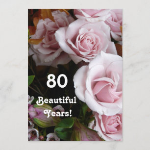 Invitation quatre-vingtième Bouquet de rose de rose de fête