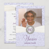 Invitation quatre-vingtième Damassé de lavande d'invitations (Devant / Derrière)