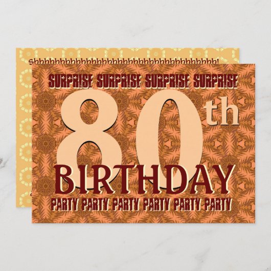 Invitation quatre-vingtième Étoiles de feux d'artifice d'or (Devant / Derrière)