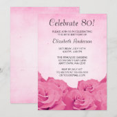 Invitation Quatre-vingtième fête d'anniversaire de roses (Devant / Derrière)