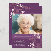 Invitation quatre-vingtième Fleurs de corail de prune (Devant / Derrière)