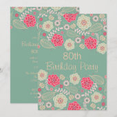 Invitation quatre-vingtième Floral moderne génial chic de (Devant / Derrière)