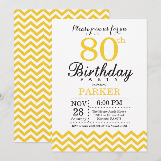Invitation quatre-vingtième Jaune Chevron d'invitation (Devant / Derrière)