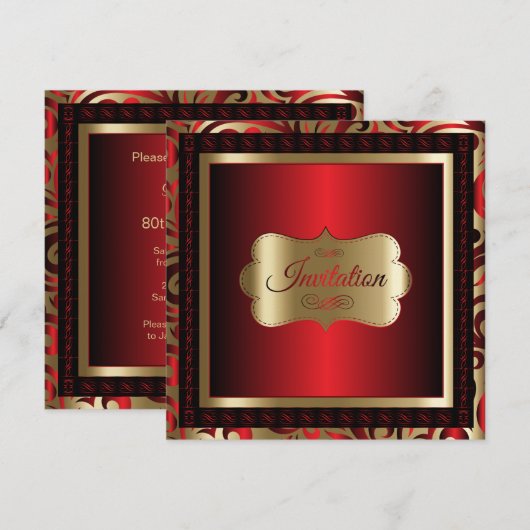 Invitation Quatre-vingtième texte rouge-foncé de la fête (Devant / Derrière)