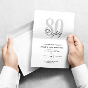 Invitation Quatre-vingts - 80e anniversaire Élégant Chic Noir