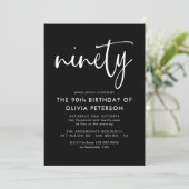 Invitation Quatre-vingts | 90ème Blanc moderne sur Noir fête (Debout devant)