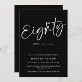 Invitation Quatre-vingts Black Blanc moderne 80e anniversaire (Devant / Derrière)