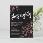 Invitation Quatre-vingts Black Rose Gold Rose 80e fête d'anni (Debout devant)