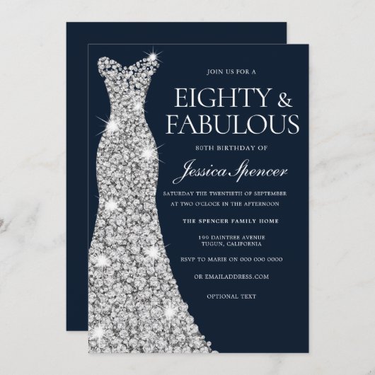 Invitation Quatre-vingts et fabuleux ! ! ! Argent Gown 80e an (Devant / Derrière)