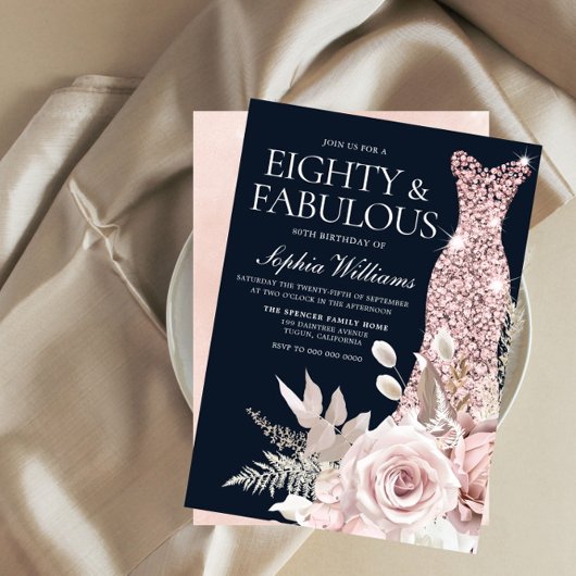 Invitation Quatre-vingts et fabuleux ! Dusty Rose Floral 80e