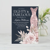 Invitation Quatre-vingts et fabuleux ! Dusty Rose Floral 80e (Debout devant)