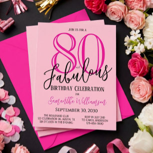 Invitation Quatre-vingts et Fabuleux Rose Pâle Noir 80e Anniv