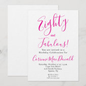 Invitation Quatre-vingts et Fabuleux Script Rose 80e Annivers (Devant / Derrière)