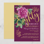 Invitation Quatre-vingts & Fabuleux Anniversaire Pivoine Rose (Devant / Derrière)