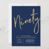 Invitation Quatre-vingts | Gold & Navy Blue 90th Birthday Par (Devant)