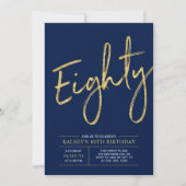 Invitation Quatre-vingts | Gold & Navy Lettering 80th Birthda (Devant)