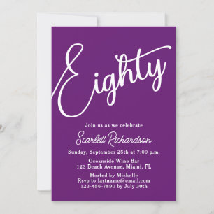 Invitation Quatre-vingts Script moderne Automne Purple 80e an