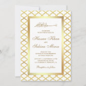 Invitation Quatrefoil marocain blanc et or Mariage musulman (Devant)