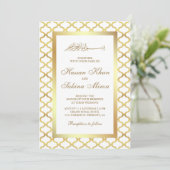 Invitation Quatrefoil marocain blanc et or Mariage musulman (Debout devant)