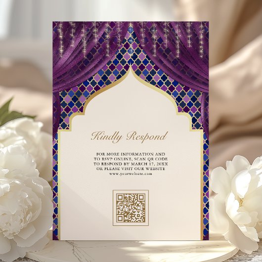 Invitation Quatrefoil or violet QR Code Sikh Mariage