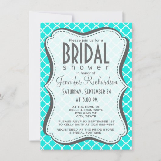 Invitation Quatrefoil Turquoise Lumineux (Devant)
