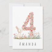 Invitation Quatrième Anniversaire Floral Four & White Bunny C (Devant)