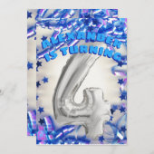 Invitation Quatrième anniversaire Silver et Blue Age 4 garçon (Devant / Derrière)