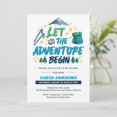 Invitation Que l'aventure commence ! Baby Shower Camping (Debout devant)