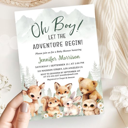 Invitation Que l'aventure commence Fête de bébé garçon Bois