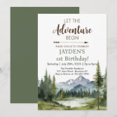 Invitation Que l'Aventure Commence Forêt Rustique 1er Anniver (Devant / Derrière)