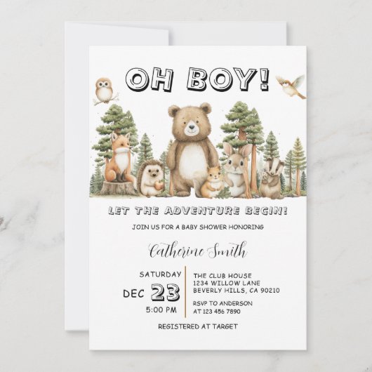 Invitation Que l'aventure commence Shower bébé bois pour fill (Devant)