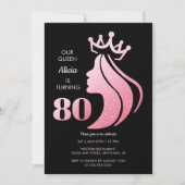 Invitation Queen Crown Parties scintillant rose Noir 80e anni (Devant)