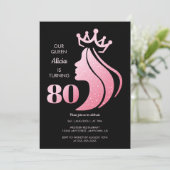 Invitation Queen Crown Parties scintillant rose Noir 80e anni (Debout devant)
