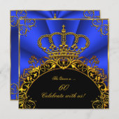 Invitation Queen King Regal Gold Royal Blue fête d'anniversai (Devant / Derrière)