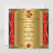 Invitation Queen King Regal Red Gold 50e fête d'anniversaire (Dos)