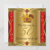 Invitation Queen King Regal Red Gold 50e fête d'anniversaire (Devant)
