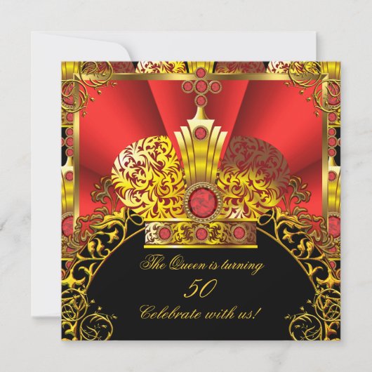 Invitation Queen King Regal Red Gold Royal fête d'anniversair (Devant)