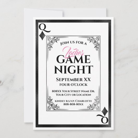 Invitation Queen of Diamonds Dames Game Night (Devant)