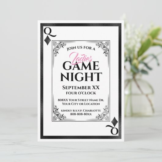 Invitation Queen of Diamonds Dames Game Night (Debout devant)