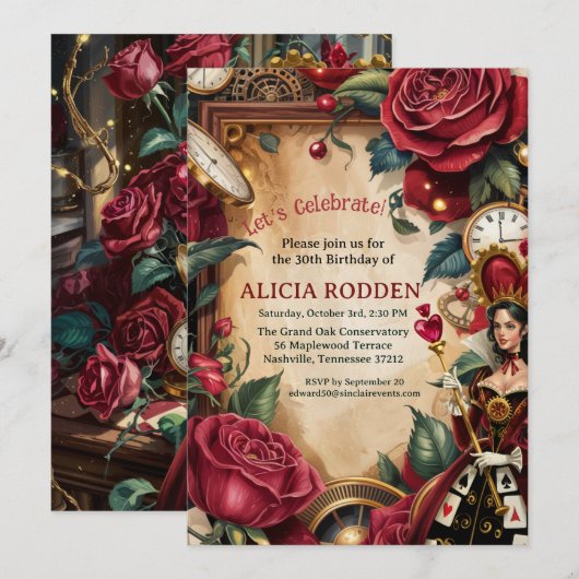 Invitation Queen of Hearts Birthday Party  (Devant / Derrière)